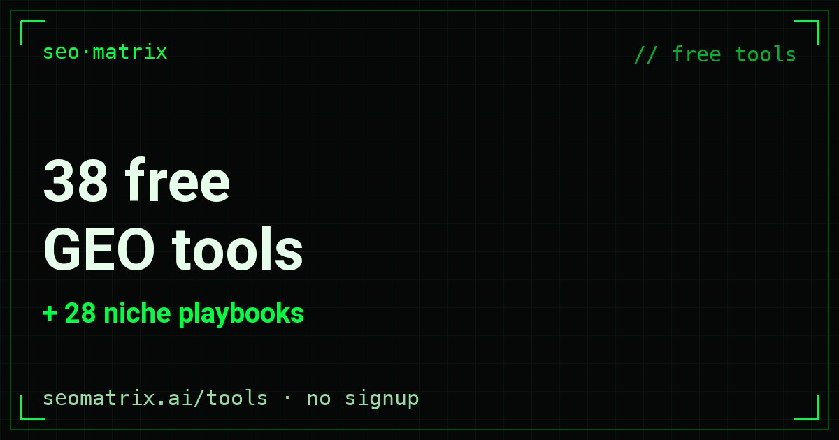 The free GEO toolkit: 50 tools + 28 niche playbooks